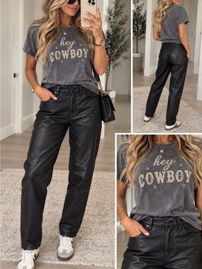 Classic High-Rise Women's Black Faux Leather Jeans
